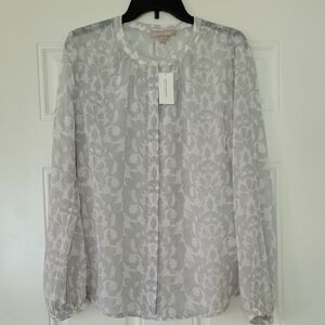 Banana Republic Sheer White & Gray Patterned Blouse Size L NWT